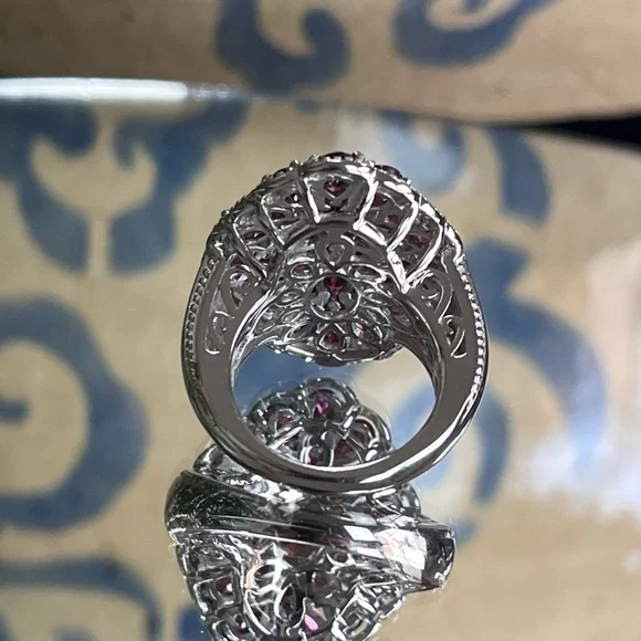 🌹Exquisite🌹 Red Garnet Cocktail Ring In Sterling Silver  Size 5 - Picture 6 of 11
